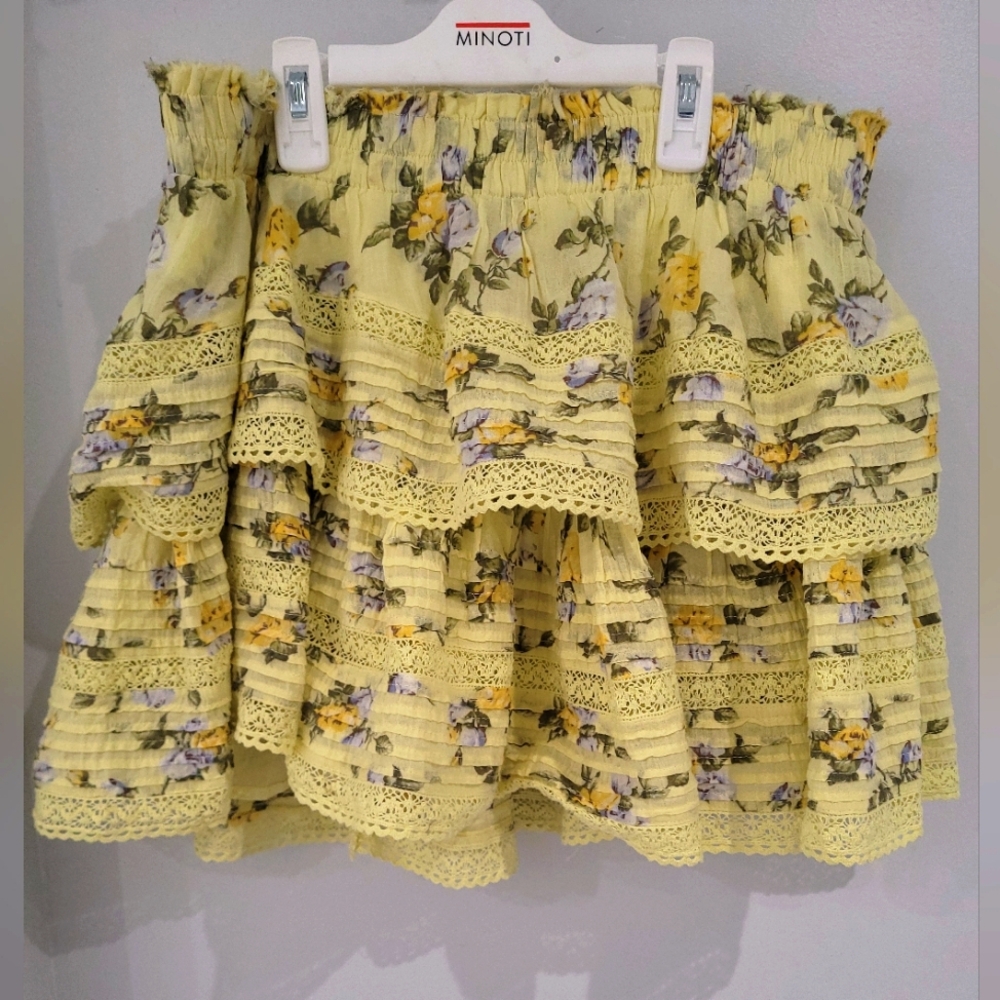 Aerie Yellow Floral Mini Skirt With Ruffles- Large